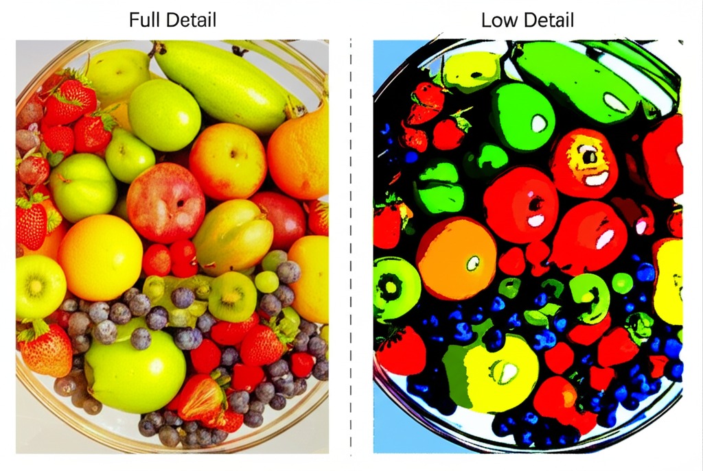 An example showing full color detail versus reduced color detail.
