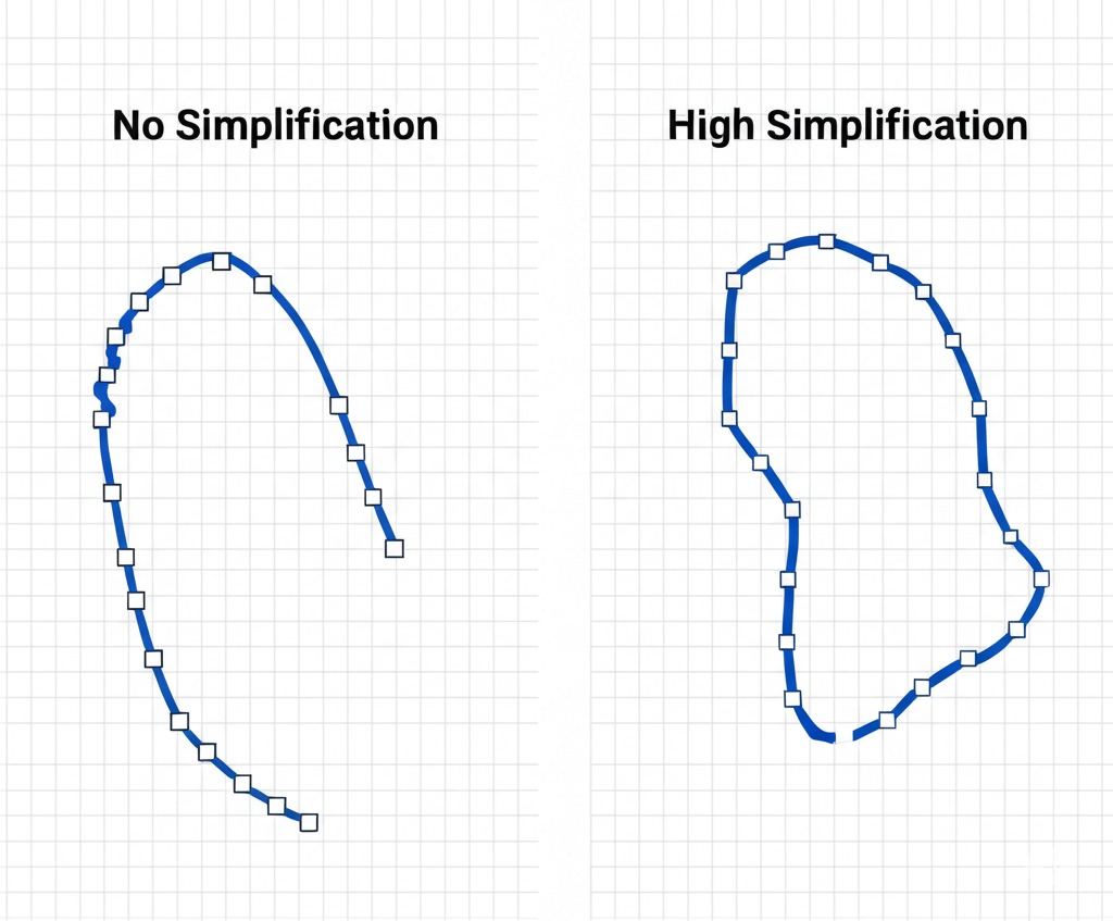 A vector path before and after simplification.