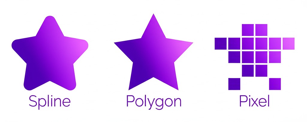 Examples of Spline, Polygon, and Pixel tracing modes.